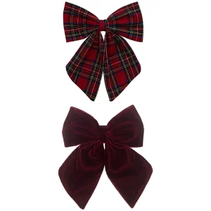 mimi & lula haarclipjes agnes bow tartan - red - 2st