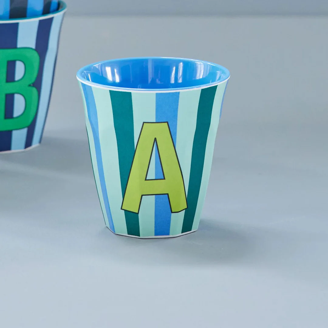 rice alfabetbeker A - streepjes - blauw - 250 ml - Afbeelding 3