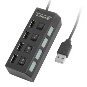 4Poort USB 2.0 Hub Zwart Met Switch