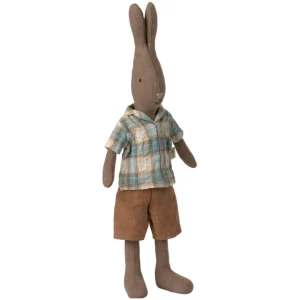 maileg knuffelkonijn bruin met geruit shirt en korte broek - maat 2 - 28 cm