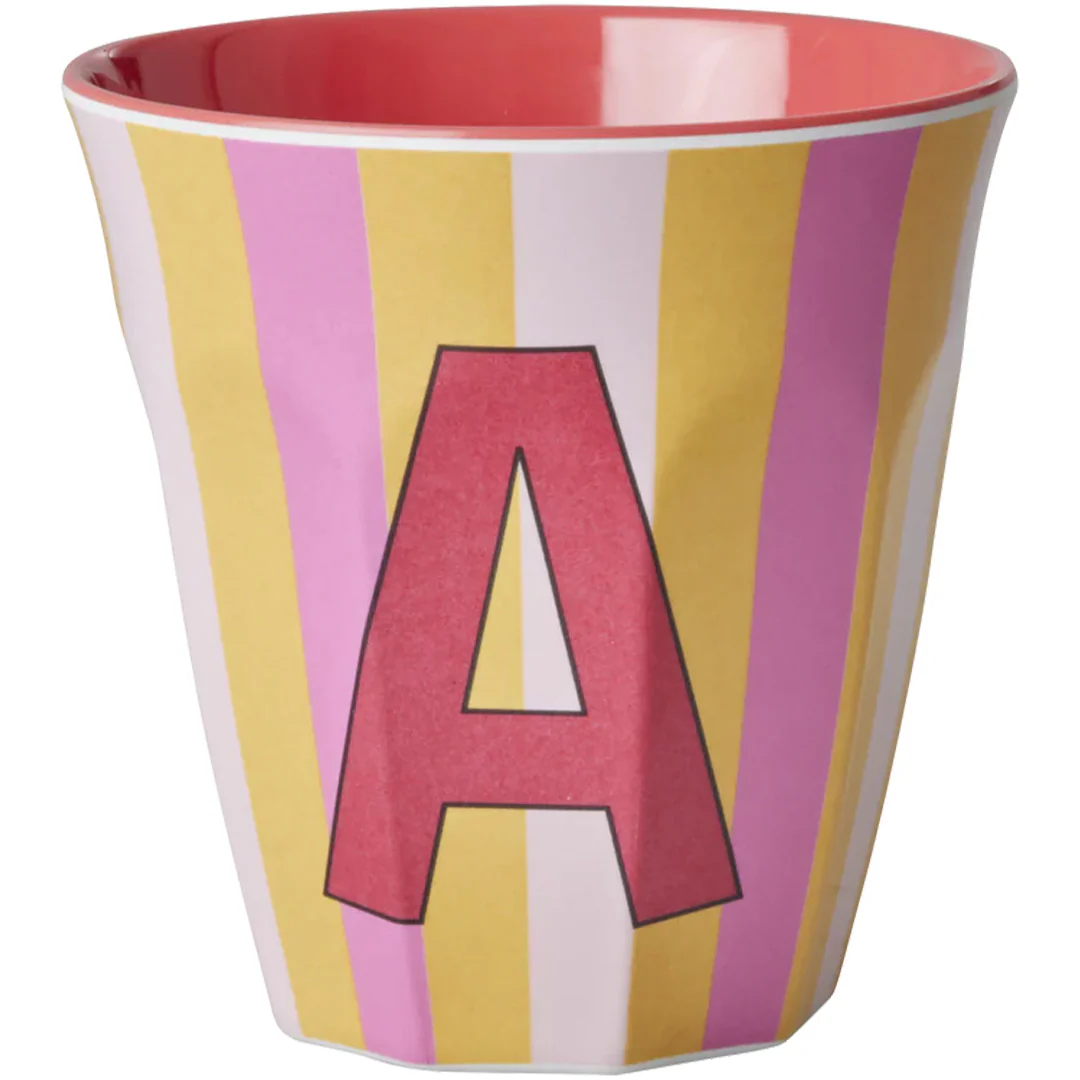 rice alfabetbeker A - streepjes - roze - 250 ml - Afbeelding 2