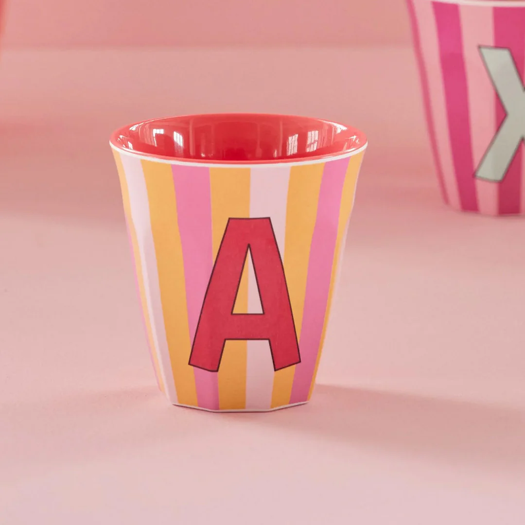 rice alfabetbeker A - streepjes - roze - 250 ml - Afbeelding 3