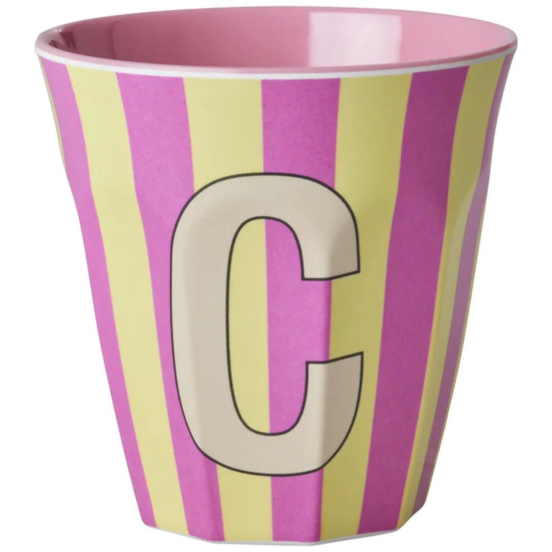 rice alfabetbeker C - streepjes - roze - 250 ml - Afbeelding 2