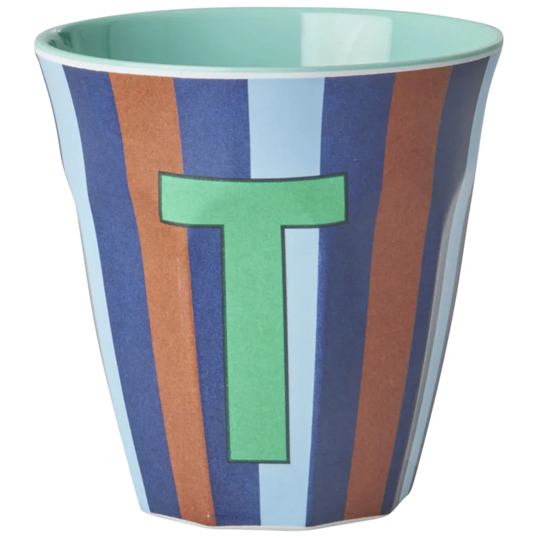 rice alfabetbeker T - streepjes - blauw - 250 ml - Afbeelding 2