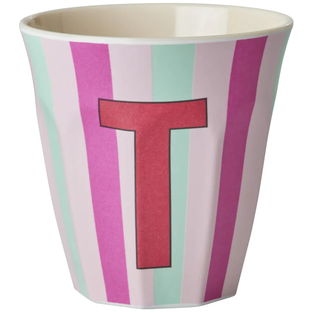 rice alfabetbeker T - streepjes - roze - 250 ml - Afbeelding 2