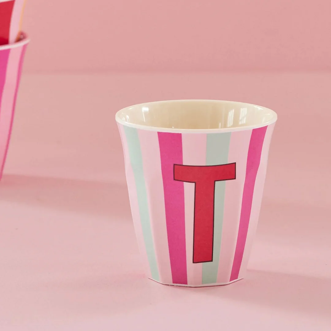 rice alfabetbeker T - streepjes - roze - 250 ml - Afbeelding 3