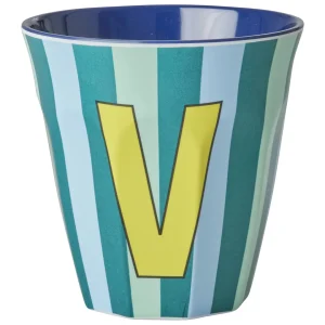 rice alfabetbeker V - streepjes - blauw - 250 ml