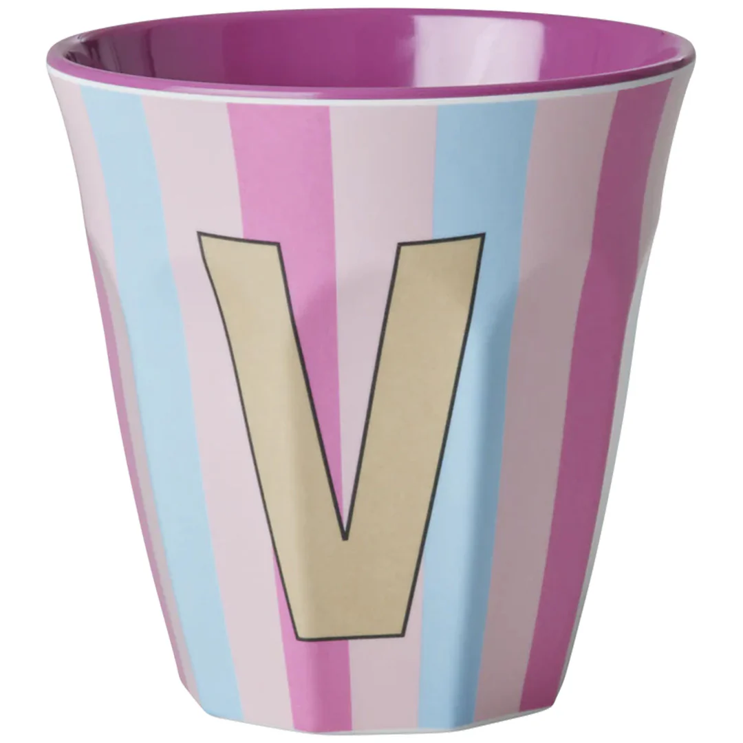 rice alfabetbeker V - streepjes - roze - 250 ml - Afbeelding 2