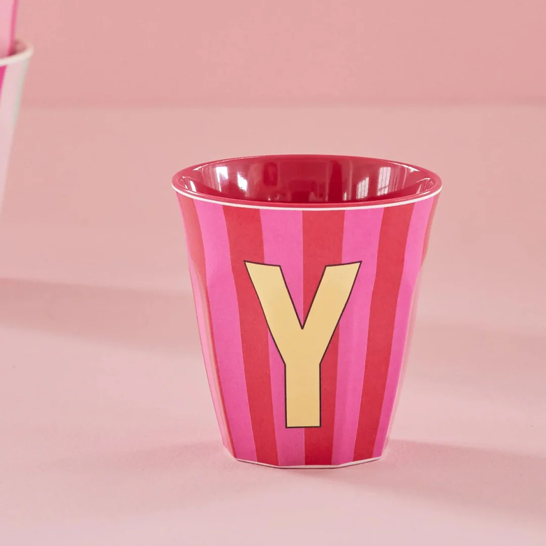 rice alfabetbeker Y - streepjes - roze - 250 ml - Afbeelding 3